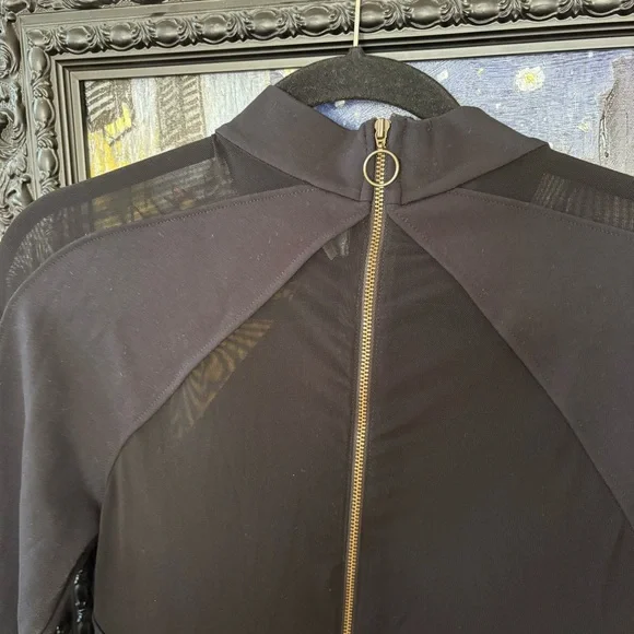 EUC Free People Black Long Sleeve Top Sheer panel zip neck size medium black - Picture 3 of 6